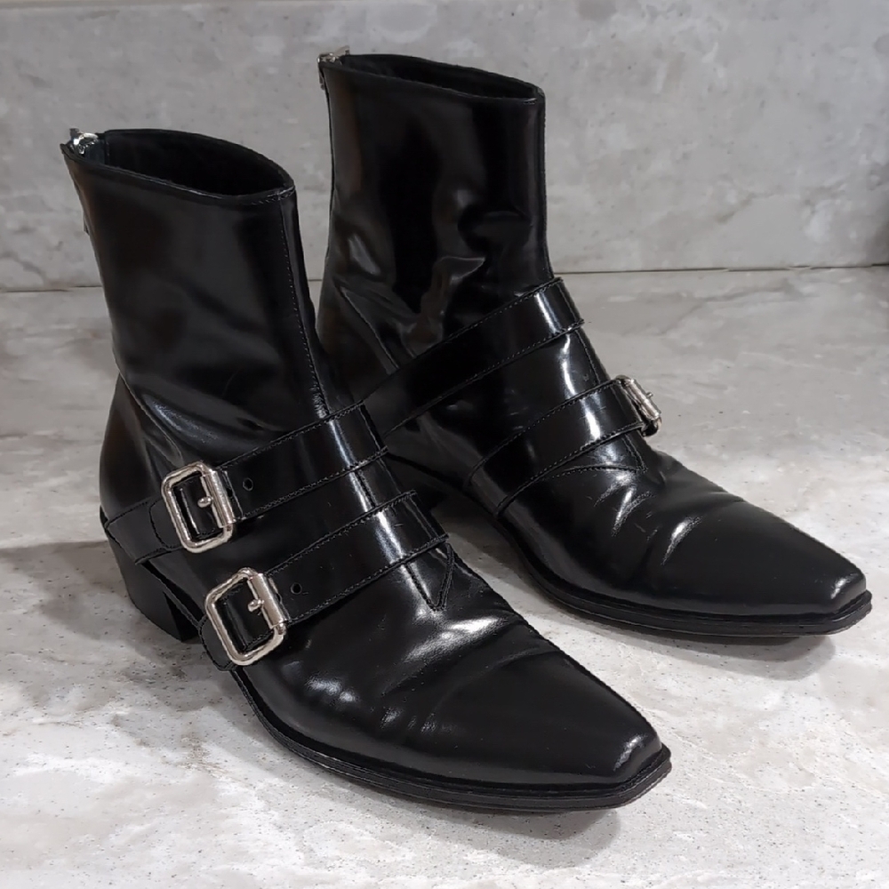 EUC Prada Black Boots with Silver Buckles